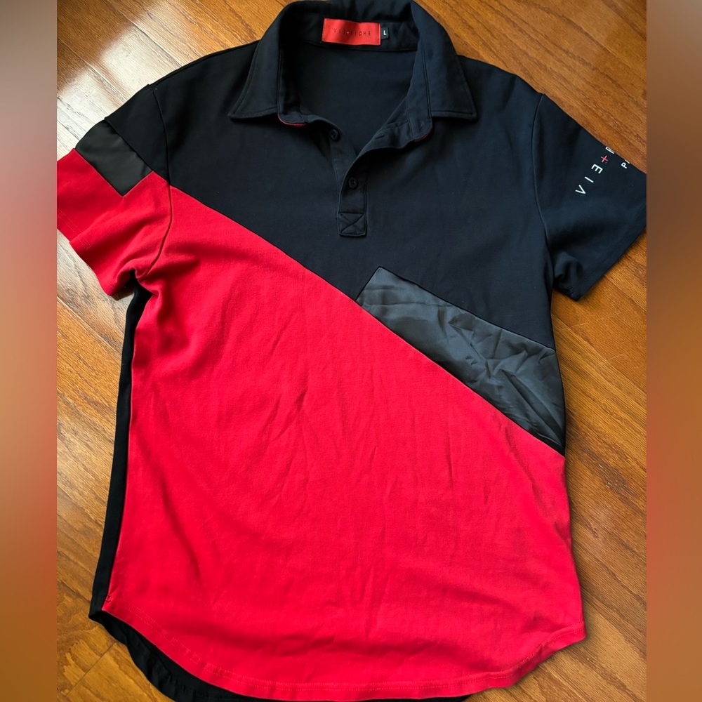Vie Riche Stylish Black and Red Polo Shirt large